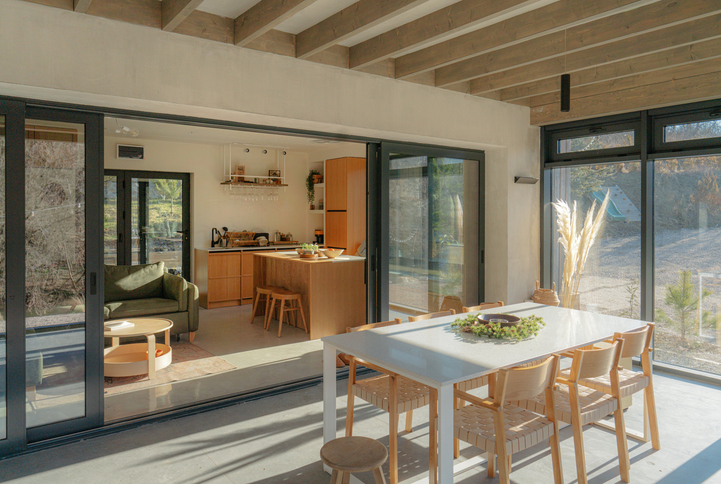 Sliding black patio door.