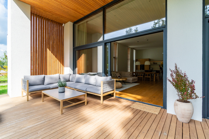 Cozy patio with entrance to the house.