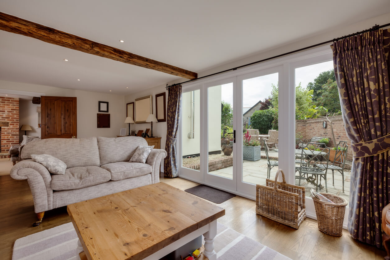 White glass patio doors.