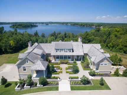 Aerial view of large lakefront estate on Puslinch Lake